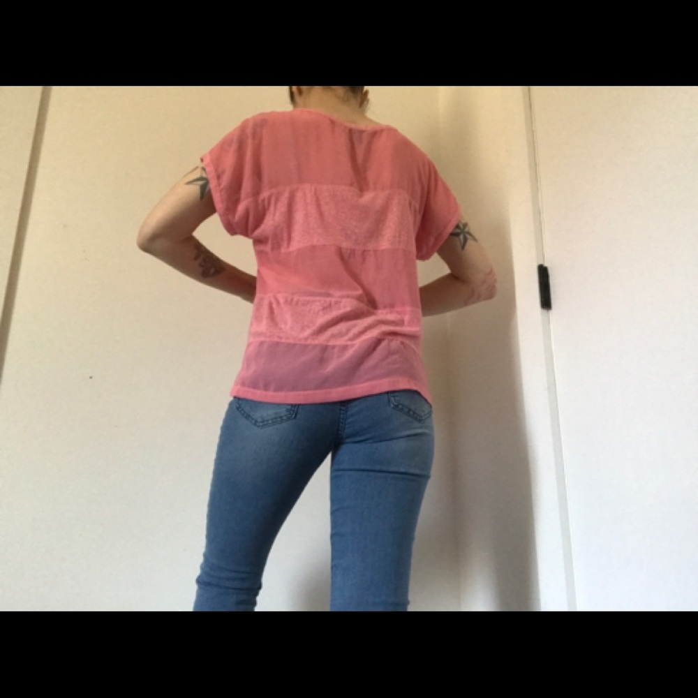 Forever 21 Barbie Pink Sheer/Solid Panel Short Sleeve Tee - Picture 7 of 15